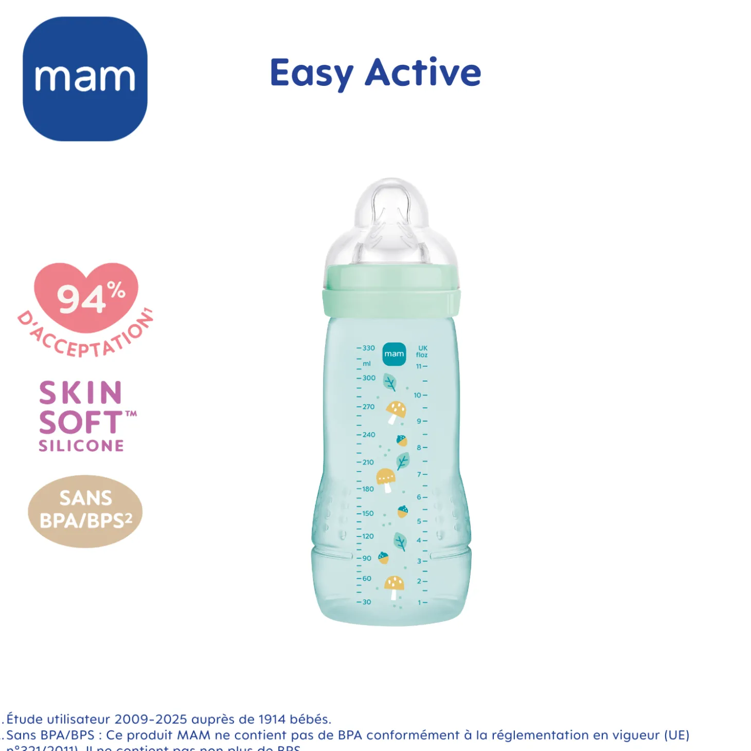 MAM BABY Biberon Easy Active Coloré Tétine Débit X Ice 330 ml