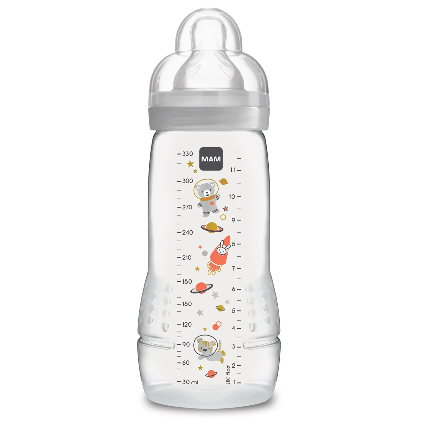MAM BABY Biberon Easy Active décoré 2ème âge Gris 330 ml