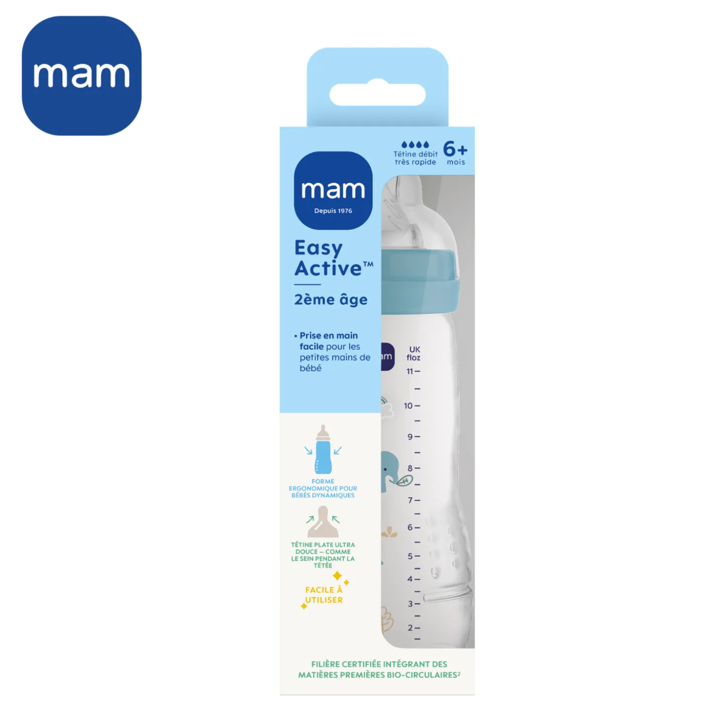 MAM BABY Biberon Easy Active Décoré Tétine Débit X Océan 330 ml