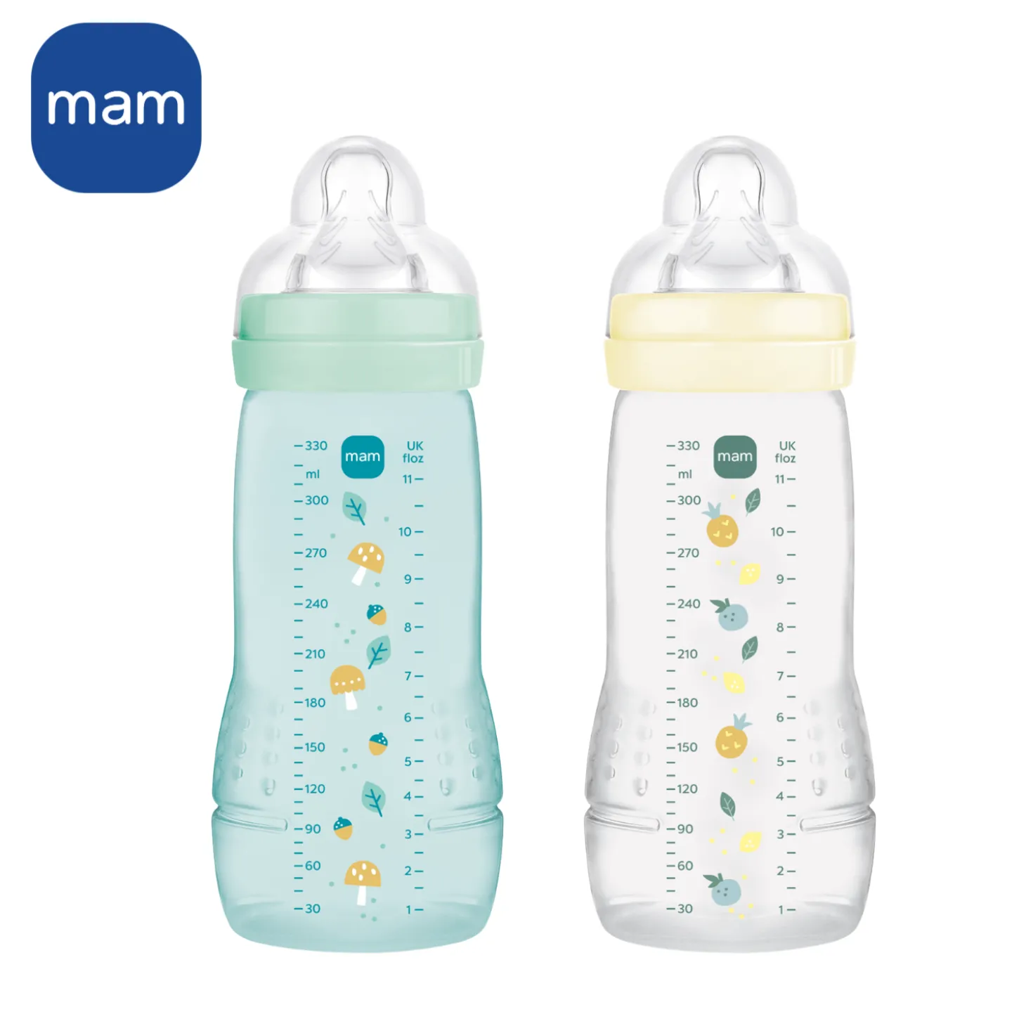 MAM BABY 2 Biberons Easy Active Coloré Tétine Débit X Ice 330 ml