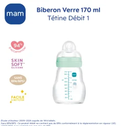 MAM BABY Biberon verre Bleu 170 ml