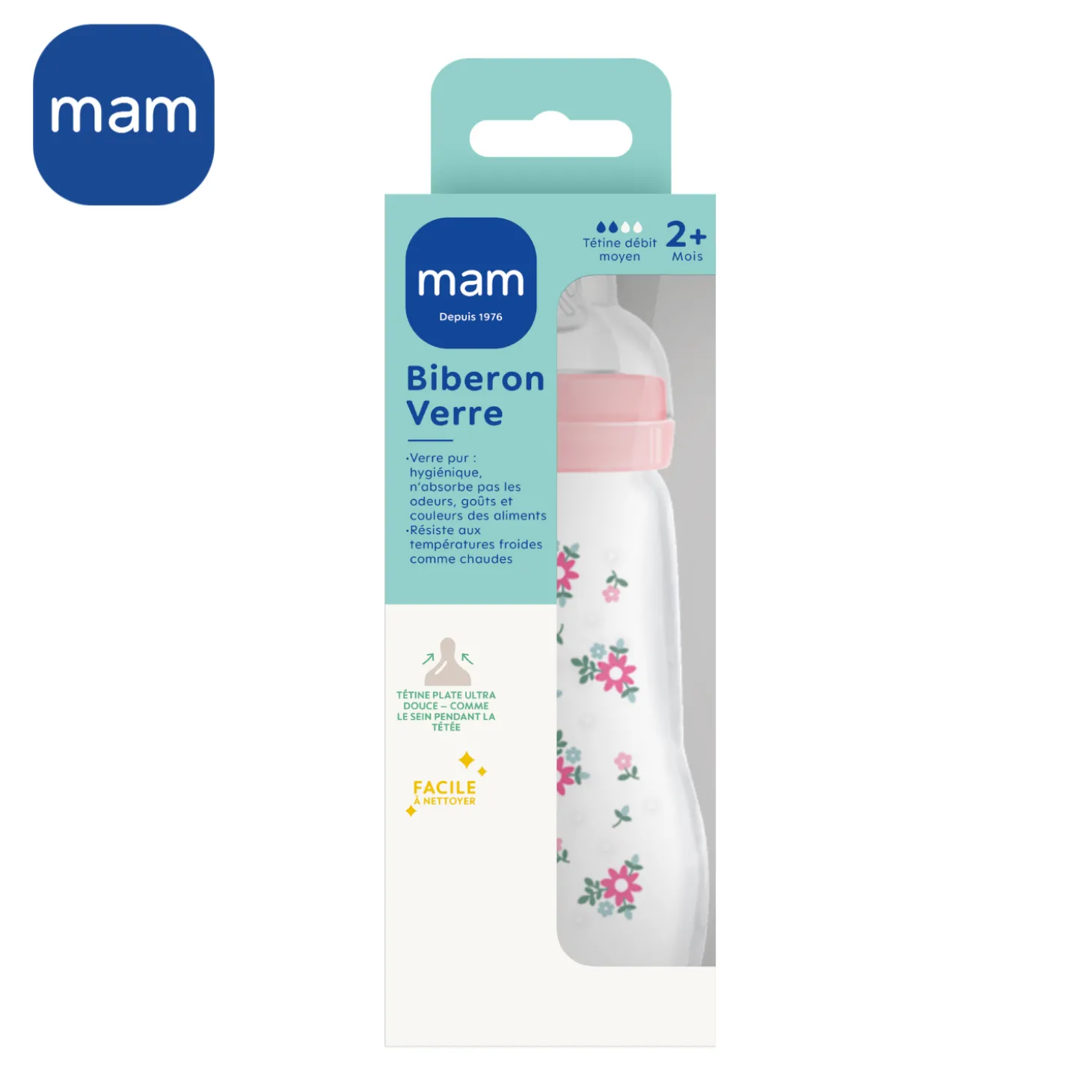 MAM BABY Biberon verre Rose 260 ml