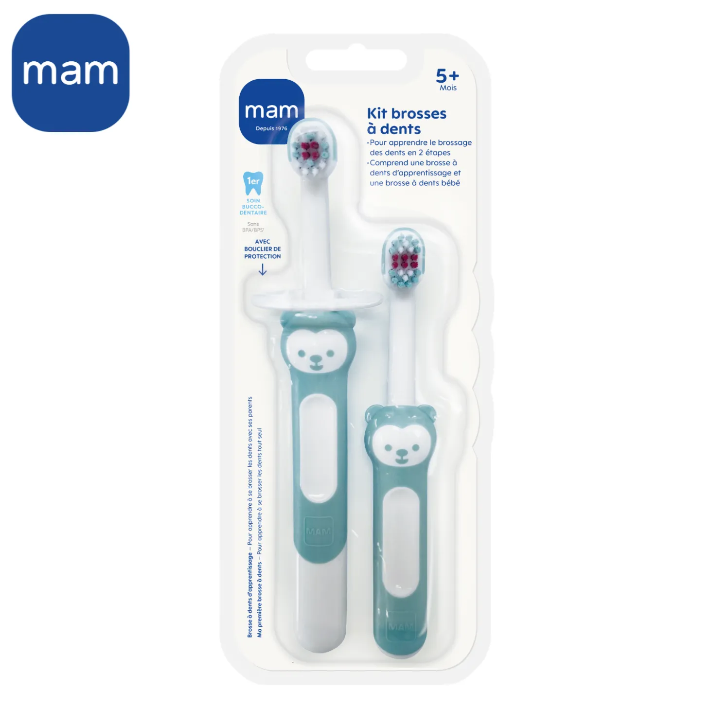 MAM BABY Lot de 2 Kits d'apprentissage brosses à dents Panaché 5 mois+