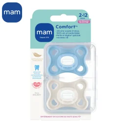 MAM BABY                    Lot de 2 Sucettes Comfort silicone Boîte de stérilisation    Blanc            2 - 12 mois