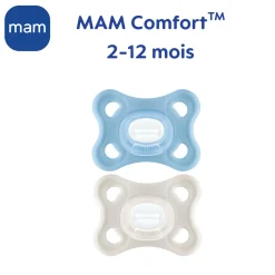 MAM BABY Lot de 2 Sucettes Comfort silicone Boîte de stérilisation Blanc 2 - 12 mois