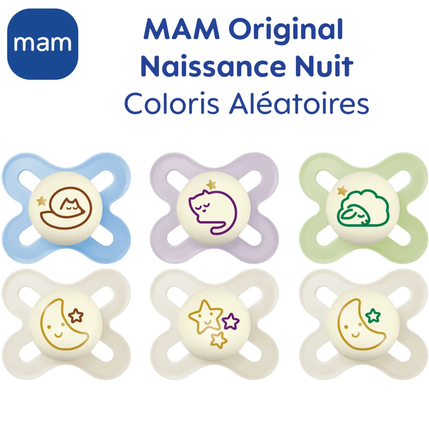 MAM BABY Lot de 2 Sucettes Original Naissance Nuit Silicone Multicolore 0-2 mois