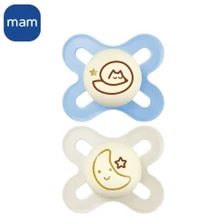 MAM BABY Lot de 2 Sucettes Original Naissance Nuit Silicone Multicolore 0-2 mois