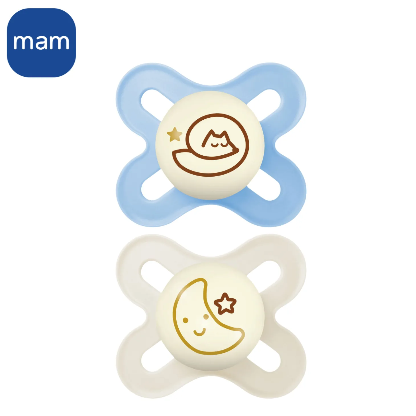MAM BABY Lot de 2 Sucettes Original Naissance Nuit Silicone Multicolore 0-2 mois