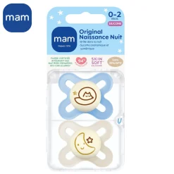MAM BABY Lot de 2 Sucettes Original Naissance Nuit Silicone Multicolore 0-2 mois