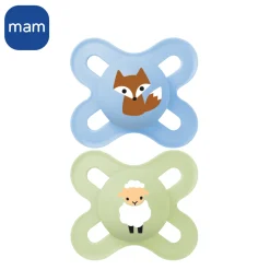 MAM BABY                    2 sucettes en silicone + boîte de stérilisation    Panaché            0-2 mois
