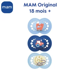 MAM BABY                    3 sucettes Original    Bleu            18 mois +