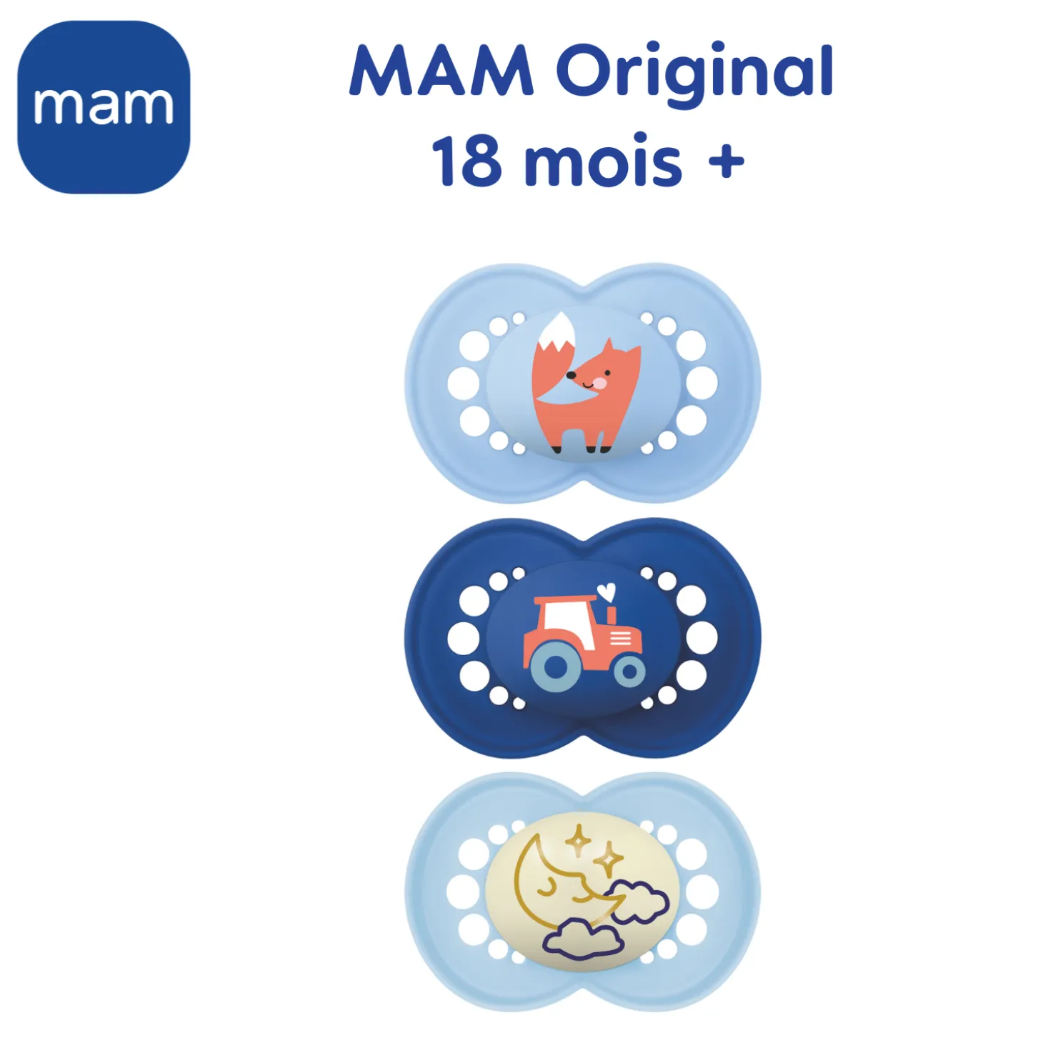 MAM BABY 3 sucettes Original Bleu 18 mois +