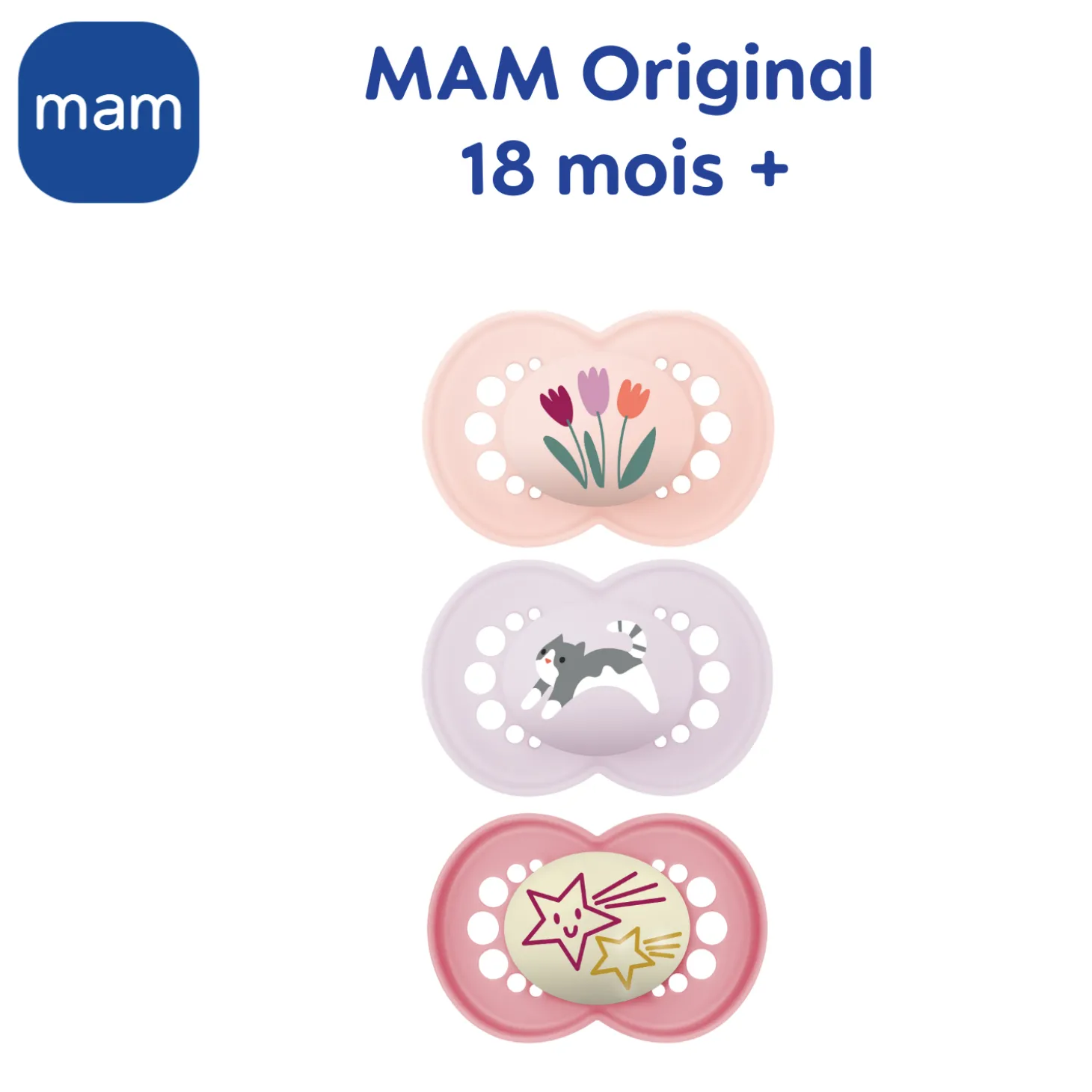 MAM BABY 3 sucettes Original Rose 18 mois +