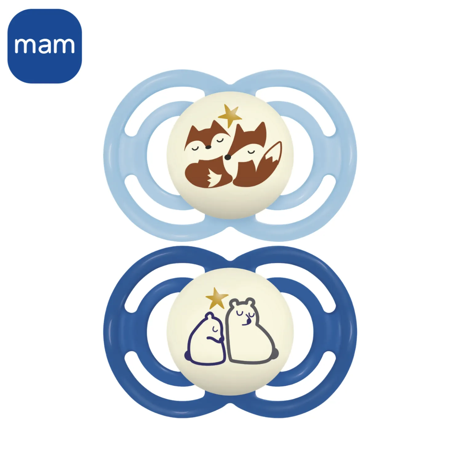 MAM BABY 2 sucettes Perfect nuit Animaux 18 mois+