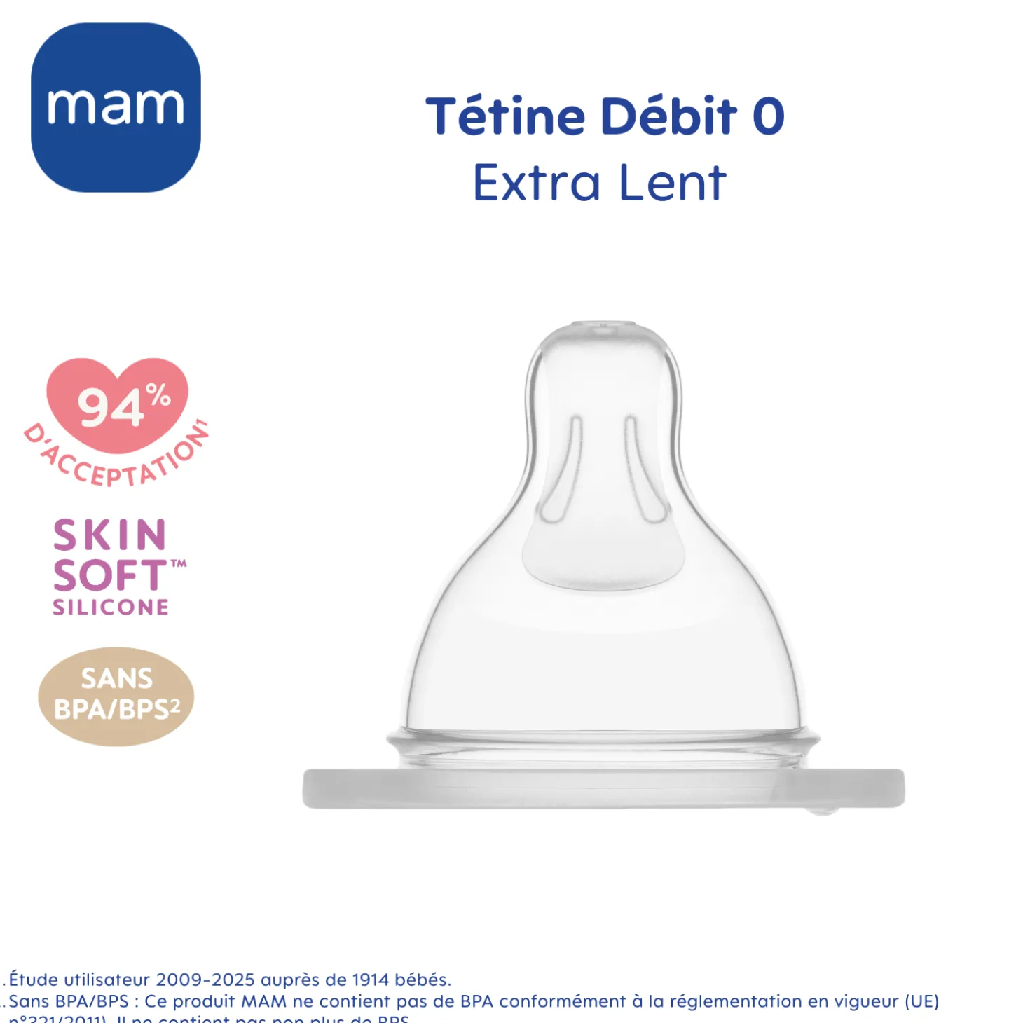MAM BABY Tétine Débit 0 Sil X2 Transparent 0-6 mois