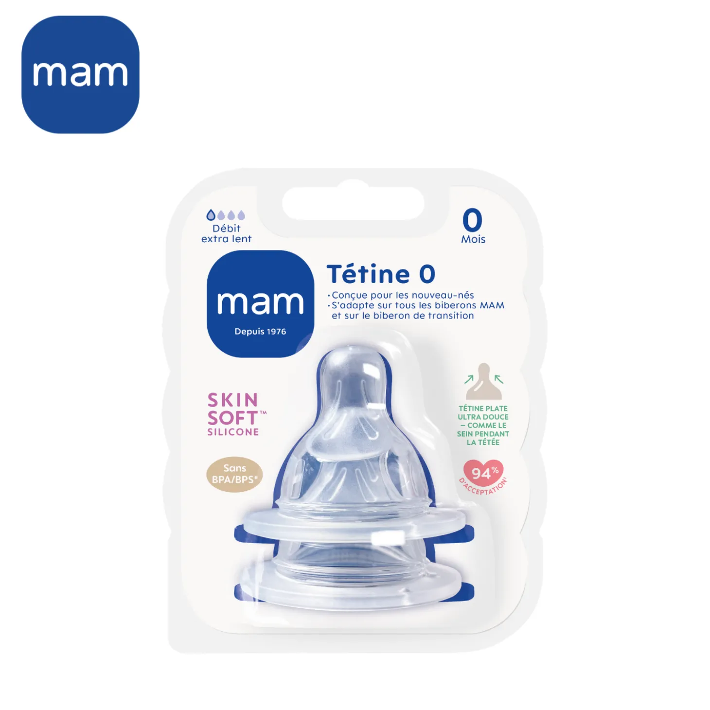 MAM BABY Tétine Débit 0 Sil X2 Transparent 0-6 mois