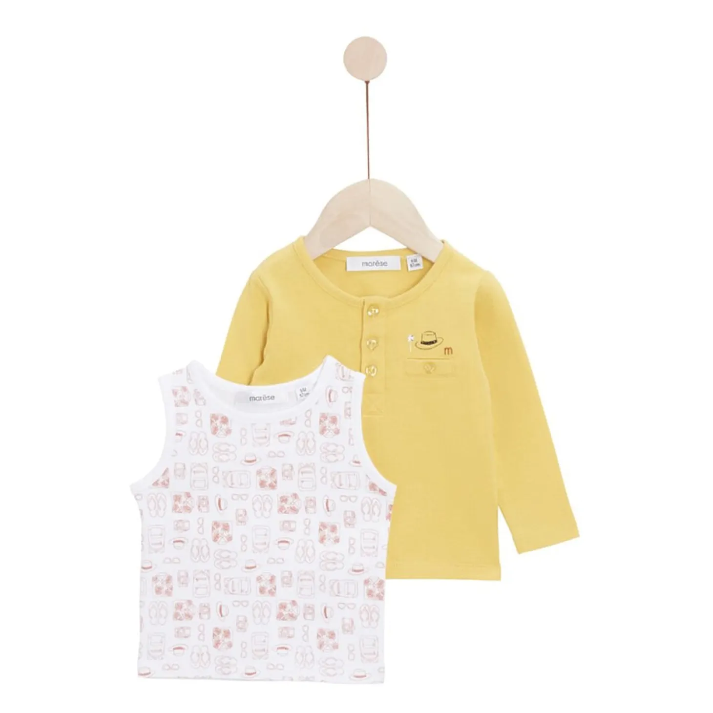 Marèse Ensemble T-shirt manches longues avec débardeur Escapade au soleil Jaune 24 mois