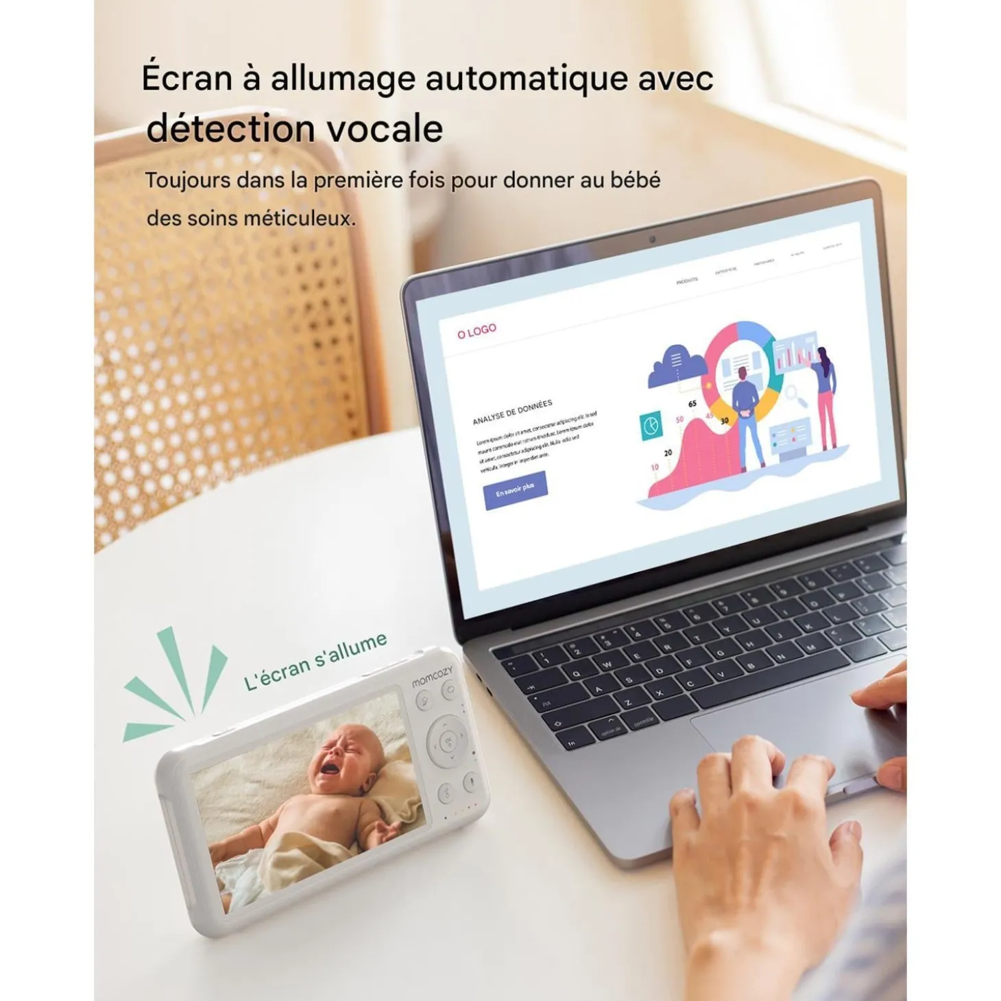 Momcozy Baby Monitor vidéo Blanc 5 pouces