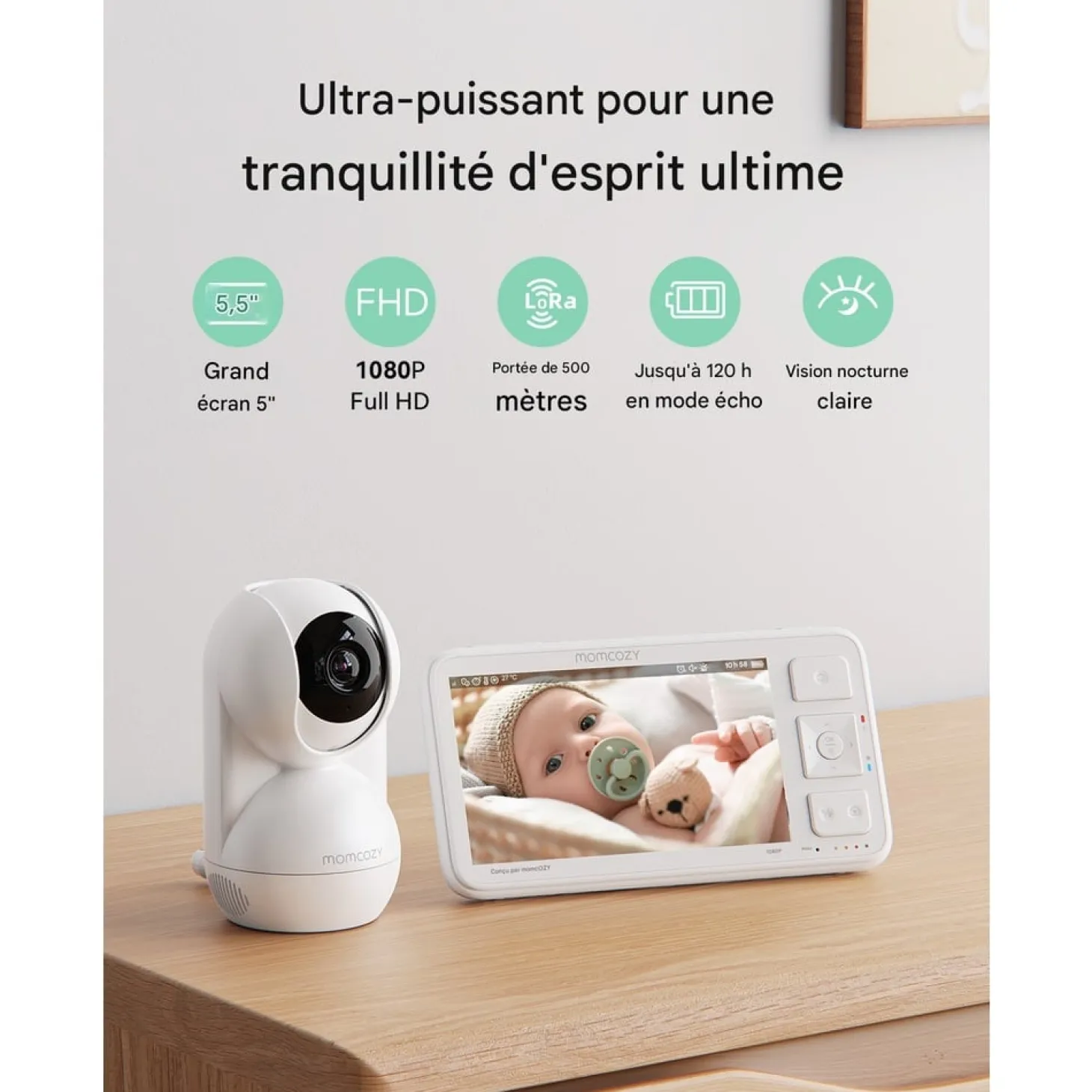Momcozy Babyphone Vidéo BM03 blanc