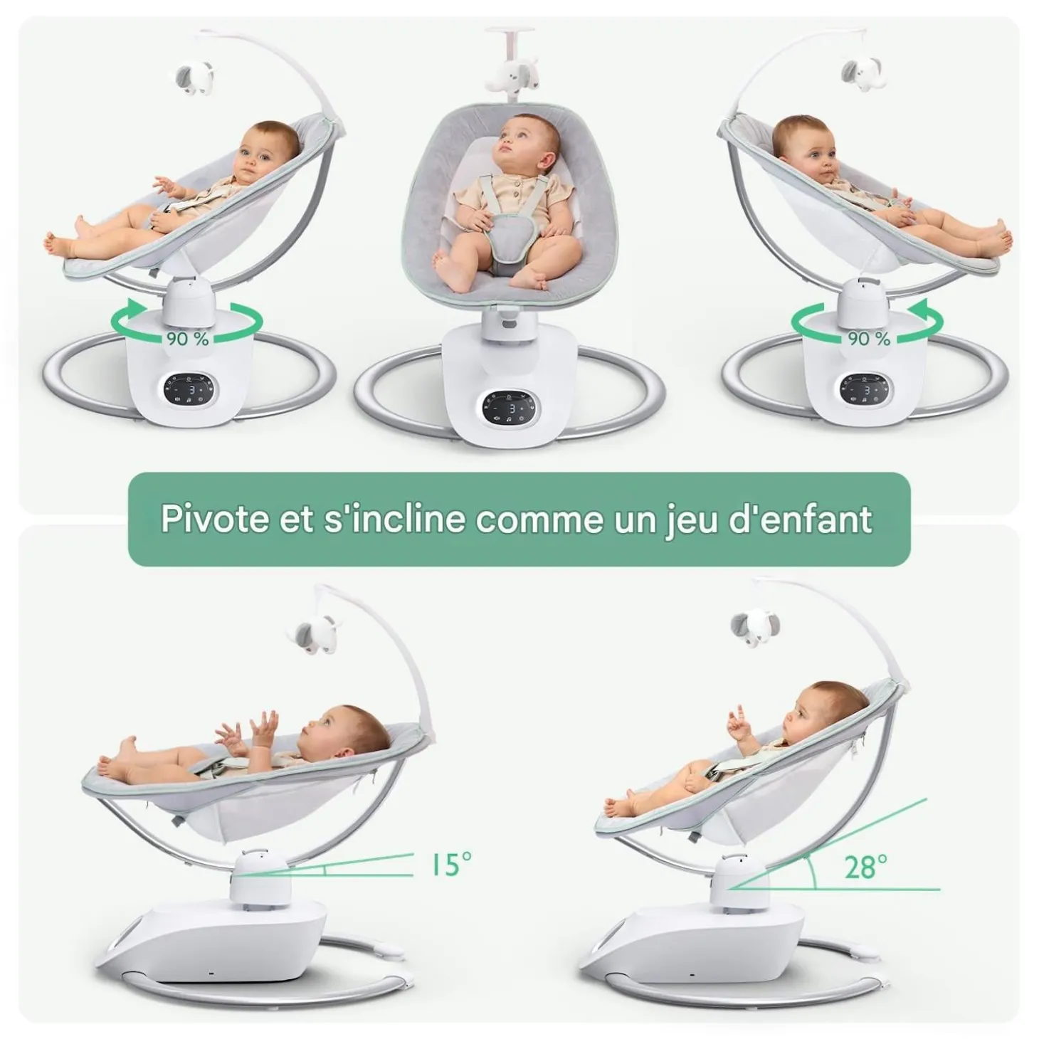 Momcozy Balancelle électrique pour Bébé à mouvement 3D Blanc Gris