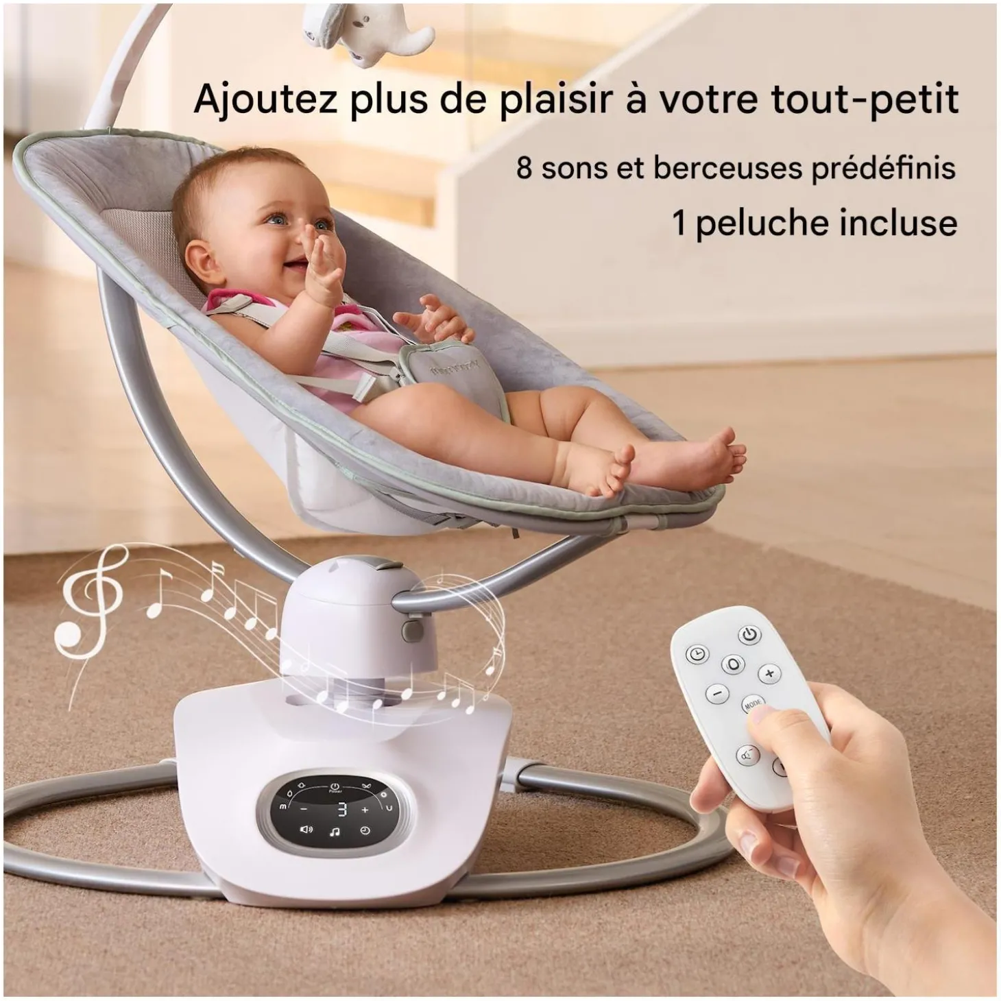 Momcozy Balancelle électrique pour Bébé à mouvement 3D Blanc Gris
