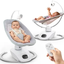 Momcozy Balancelle électrique pour Bébé à mouvement 3D Blanc Gris