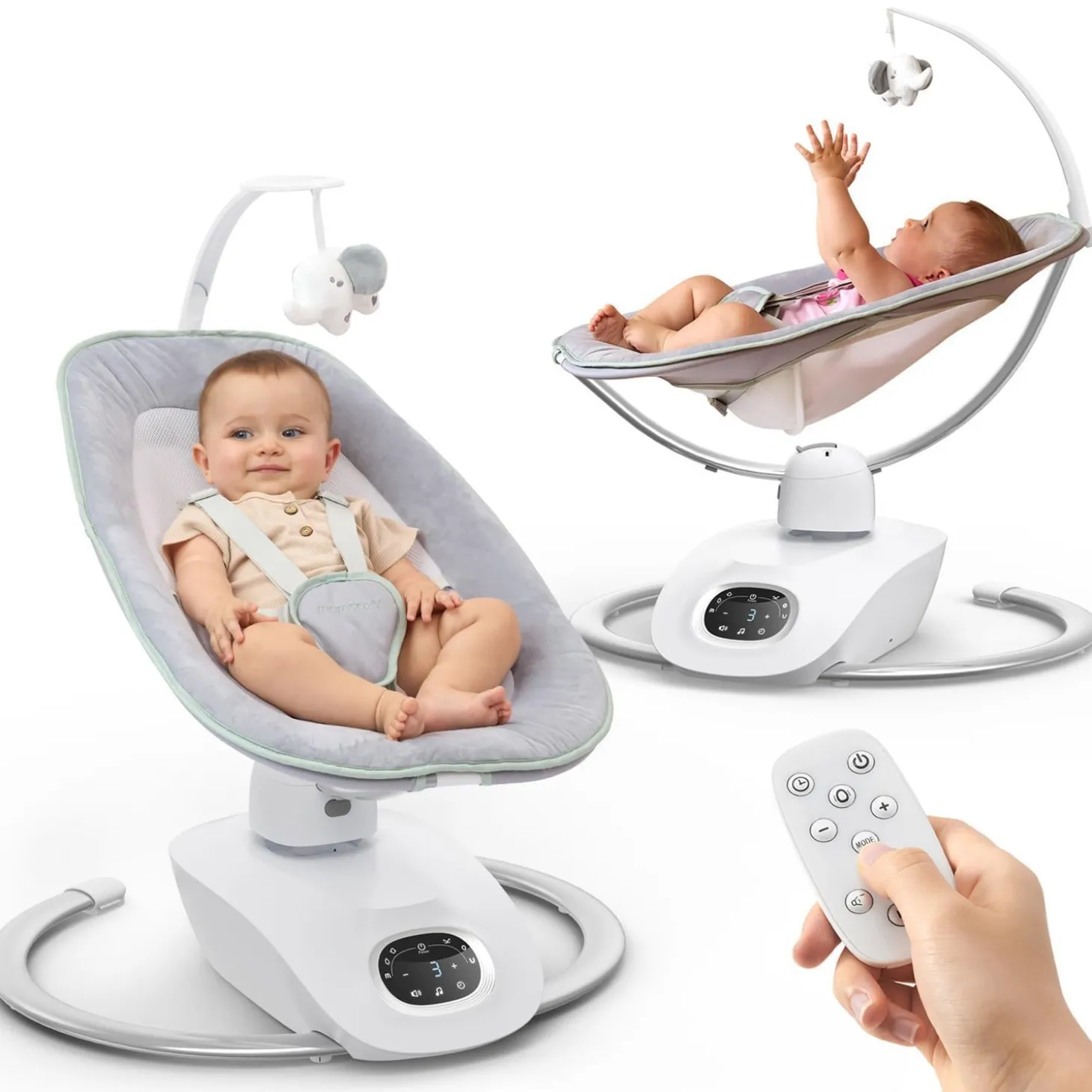 Momcozy Balancelle électrique pour Bébé à mouvement 3D Blanc Gris