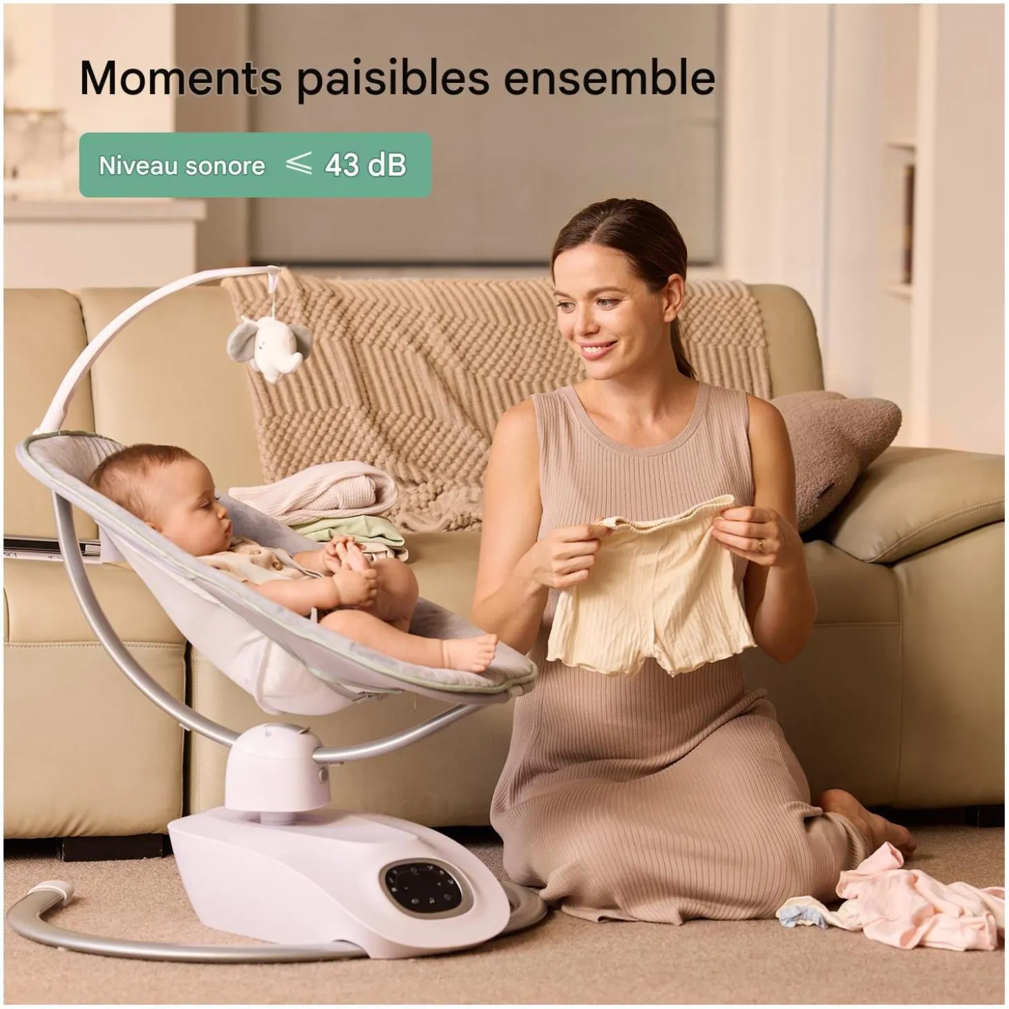 Momcozy Balancelle électrique pour Bébé à mouvement 3D Blanc Gris