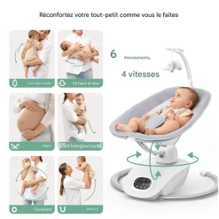 Momcozy Balancelle électrique pour Bébé à mouvement 3D Blanc Gris