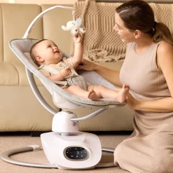 Momcozy Balancelle électrique pour Bébé à mouvement 3D Blanc Gris