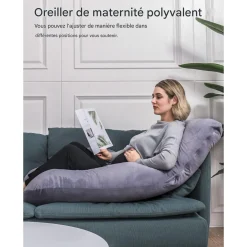 Momcozy                    Oreiller de grossesse en forme de U    Blanc Gris