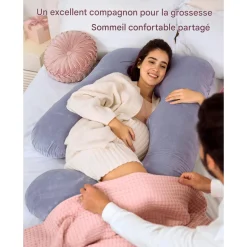 Momcozy Oreiller de grossesse en forme de U Blanc Gris