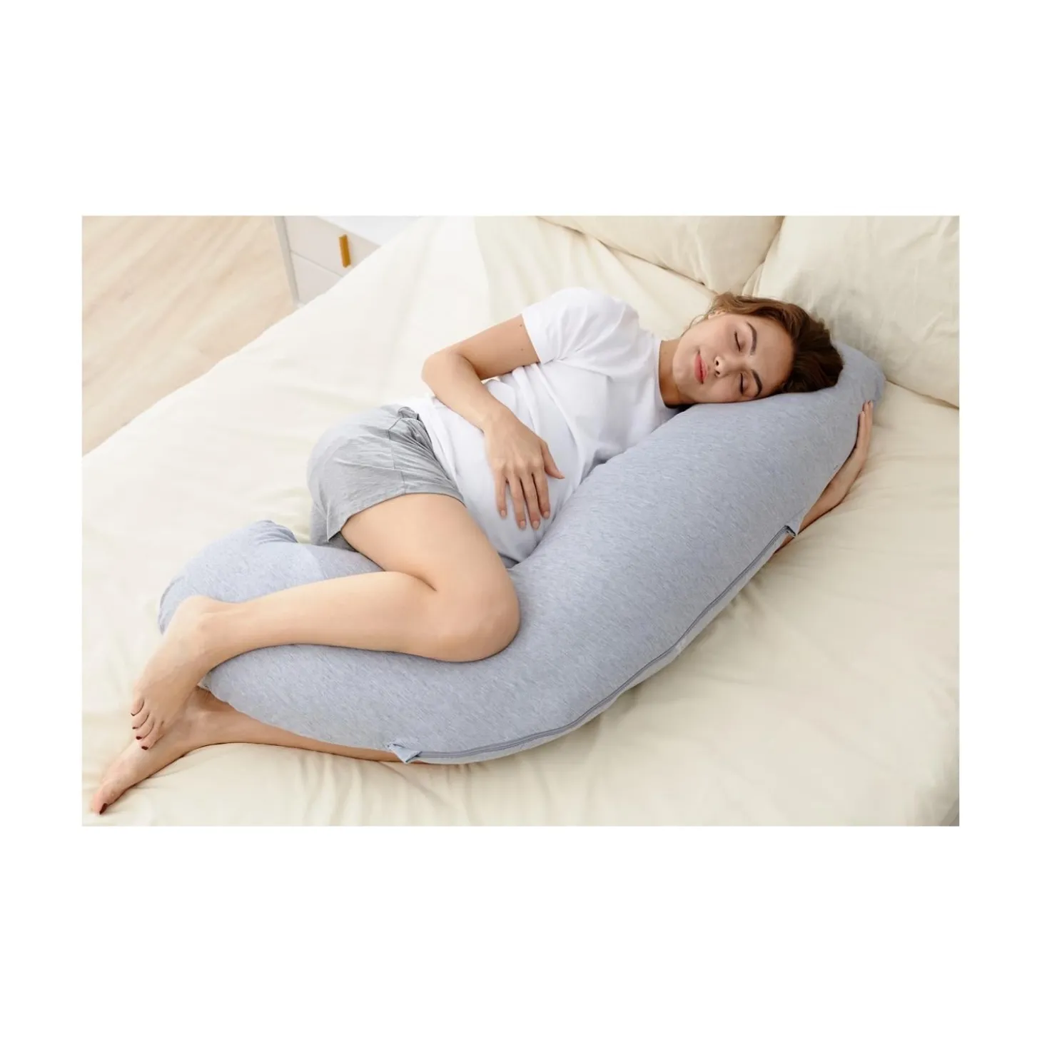 Momcozy Oreiller de grossesse en forme de J Gris