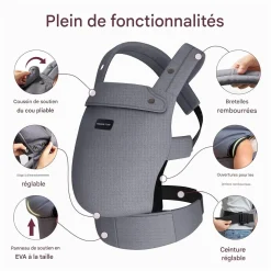 Momcozy Porte-bébé en coton Gris
