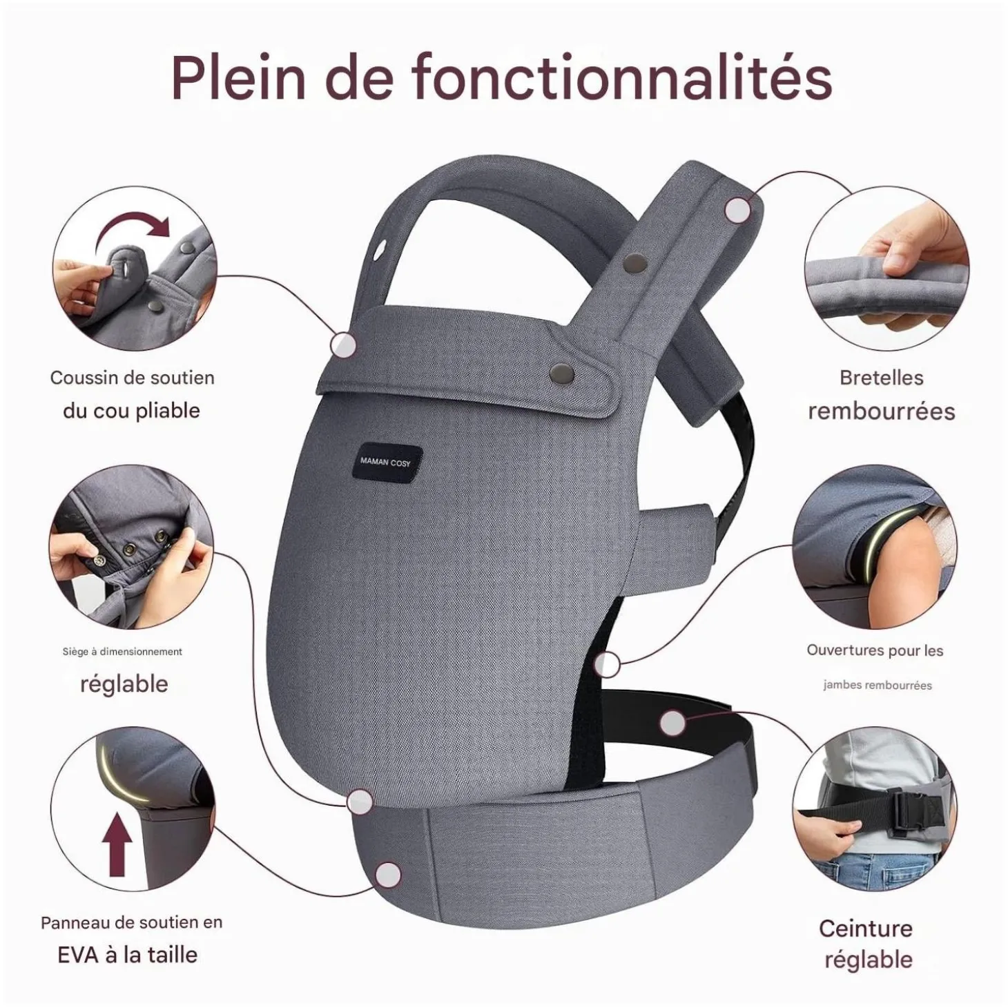 Momcozy Porte-bébé en coton Gris