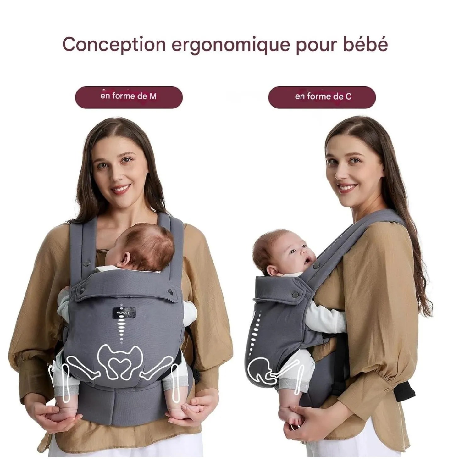 Momcozy Porte-bébé en coton Gris