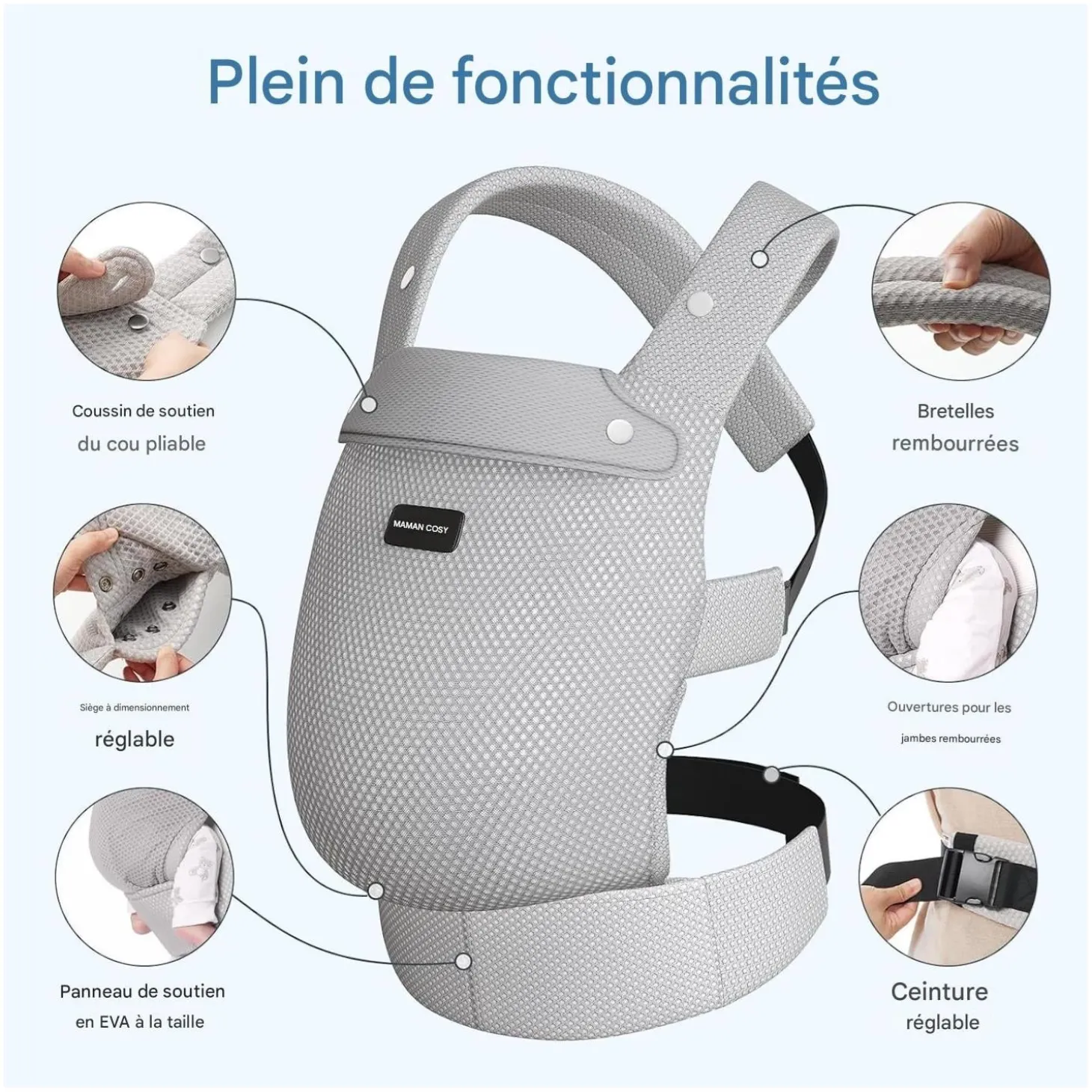 Momcozy Porte-bébé en maille respirante Gris