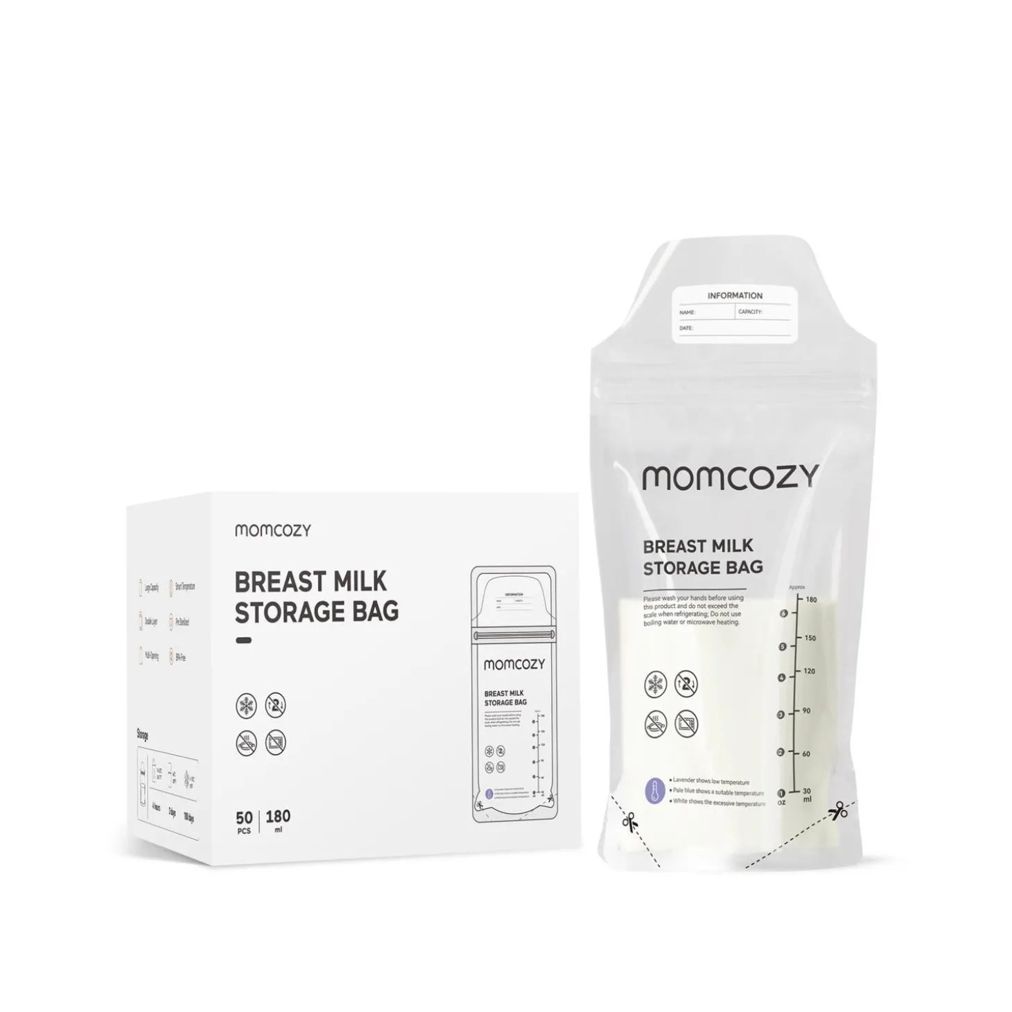 Momcozy Sac de conservation du lait jetable Blanc