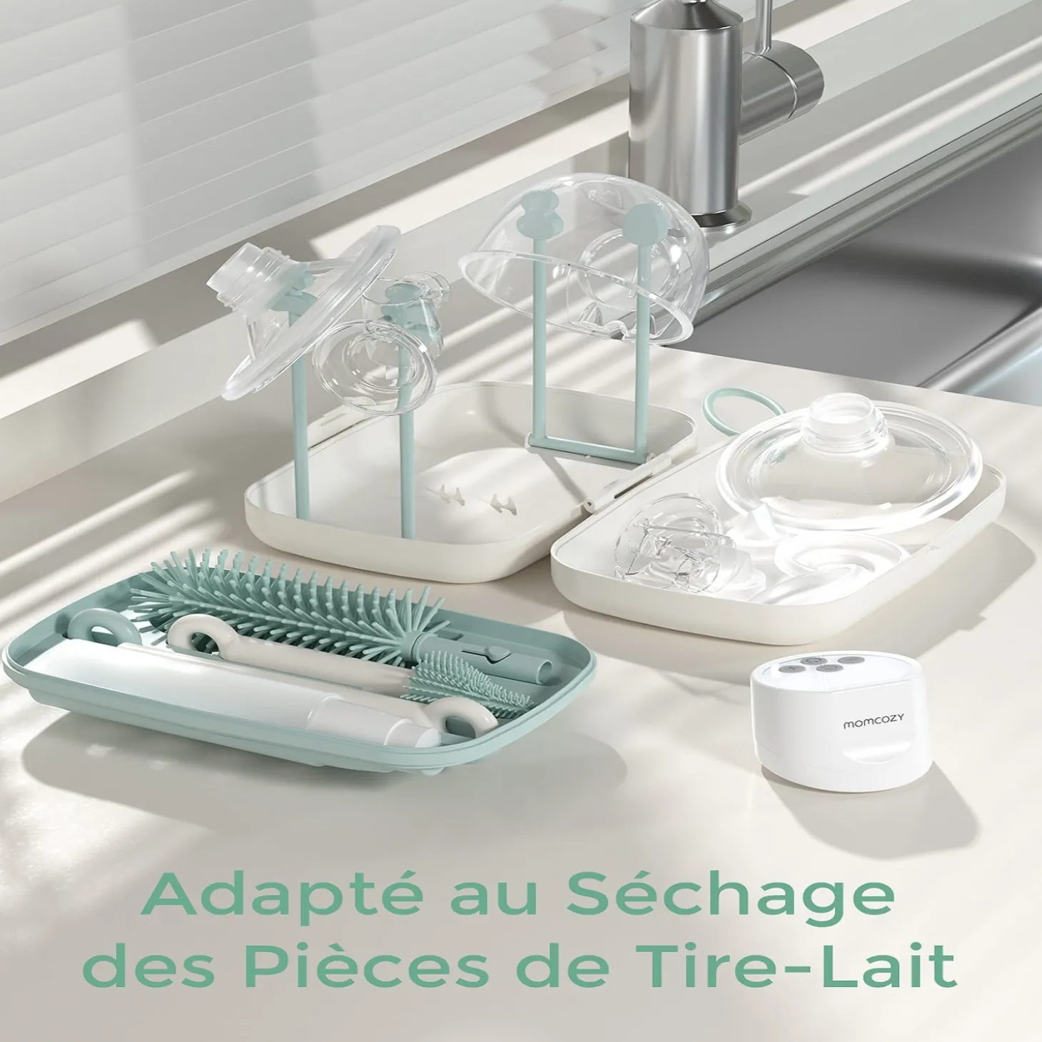 Momcozy Set de brosses de nettoyage de biberons 7-en-1 portable Blanc 7pièces