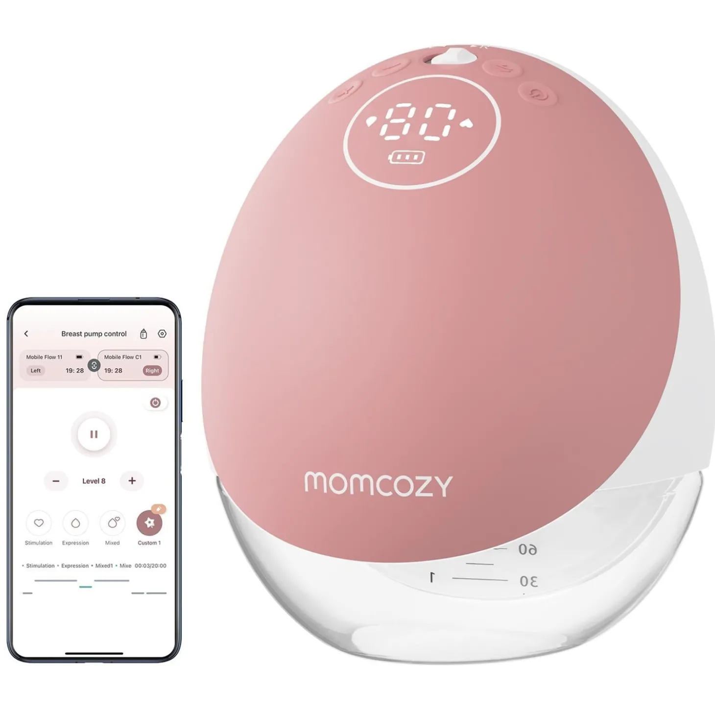 Momcozy Tire-lait mobile M9 Blanc/ Rose 180 ml