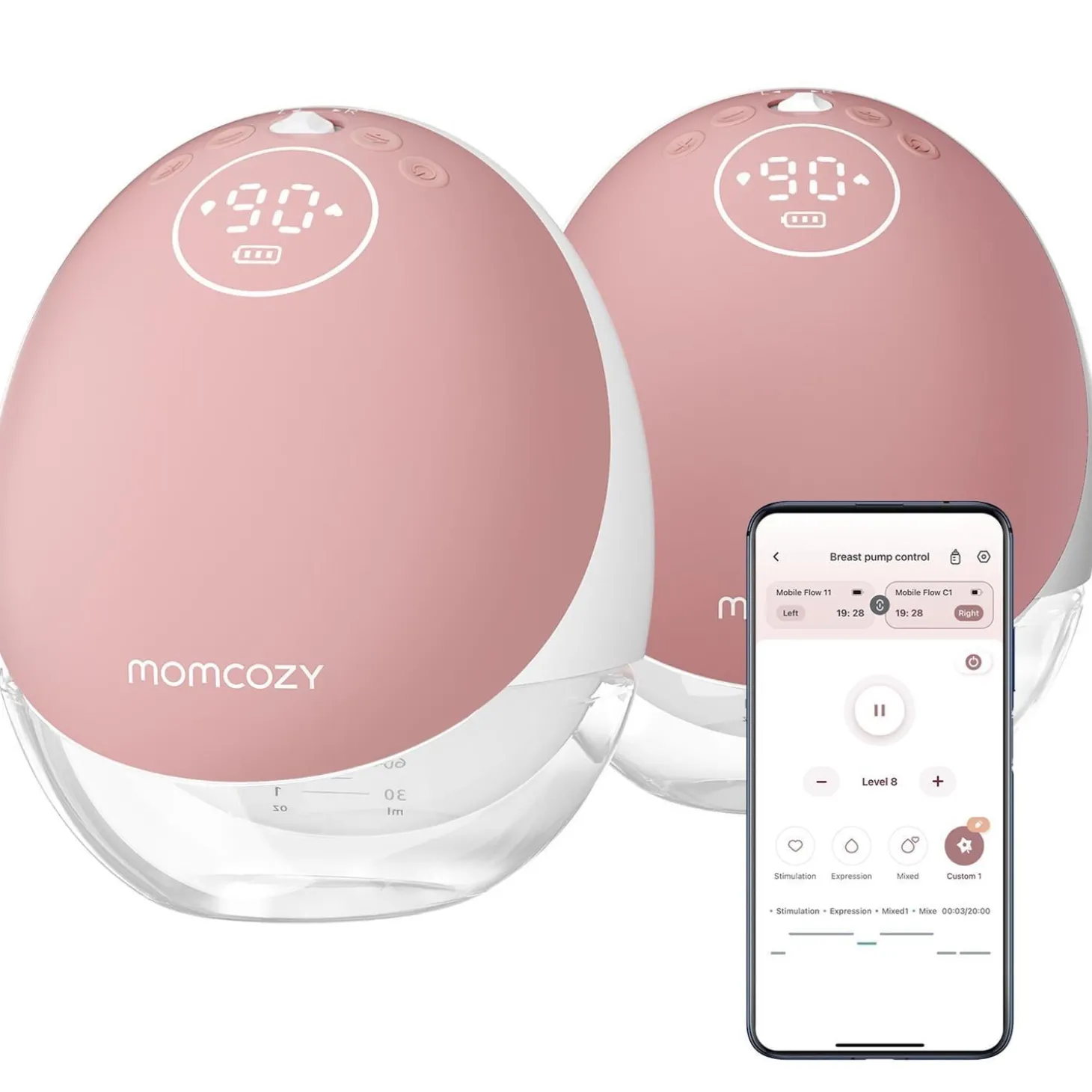 Momcozy Tire-lait mobile M9 double Blanc/ Rose 150 ml