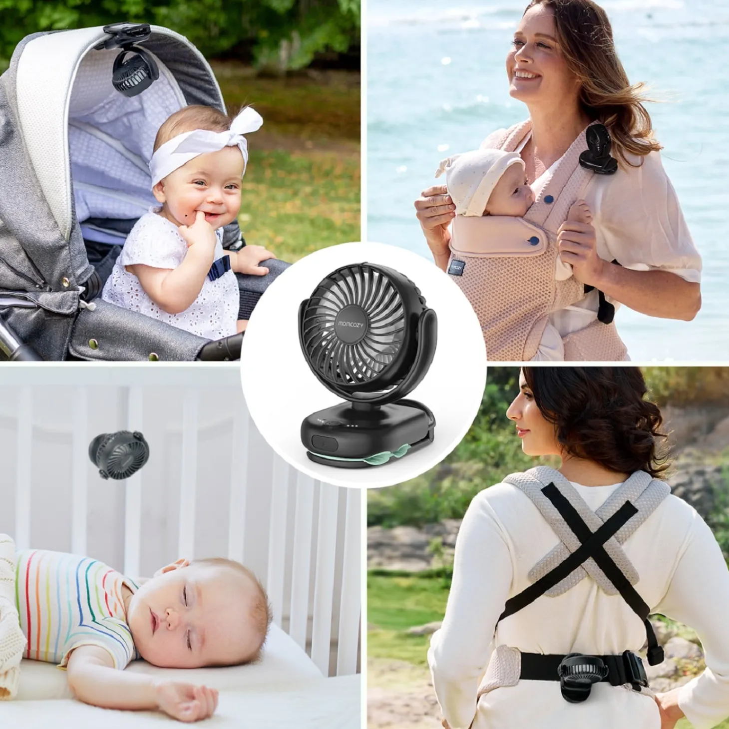 Momcozy Ventilateur à clip pour poussette Noir