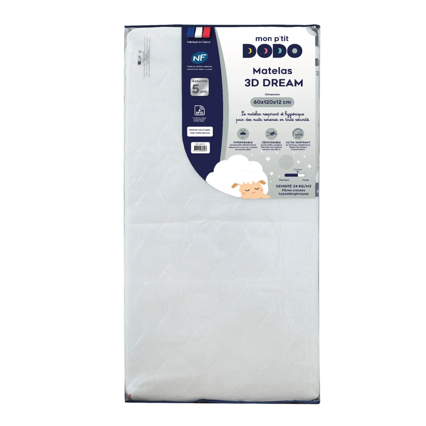 Mon P'tit Dodo Matelas 3D Dream ultra respirant Blanc/Anthracite
