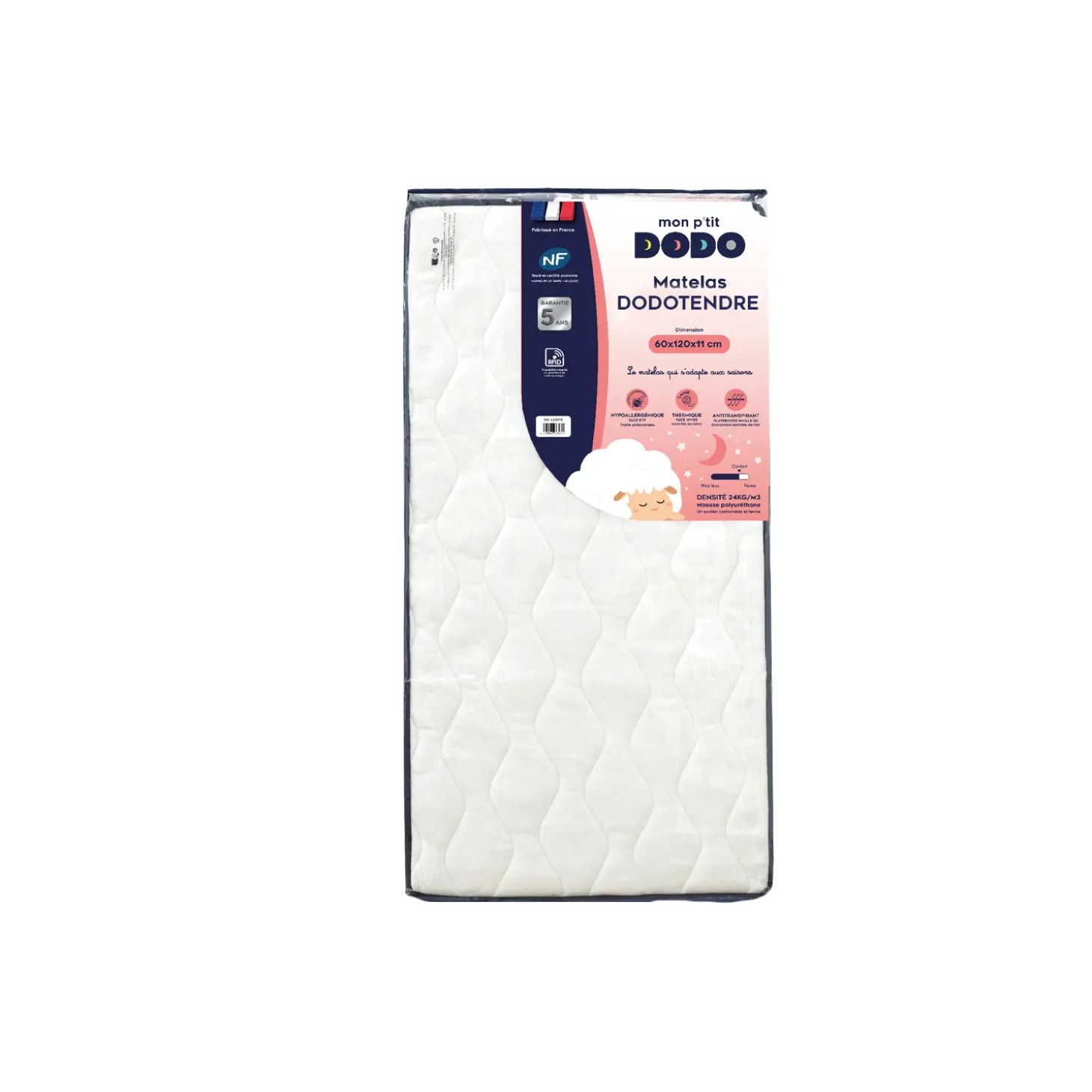 Mon P'tit Dodo Matelas Dodotendre déhoussable Blanc/Anthracite 60x120 cm