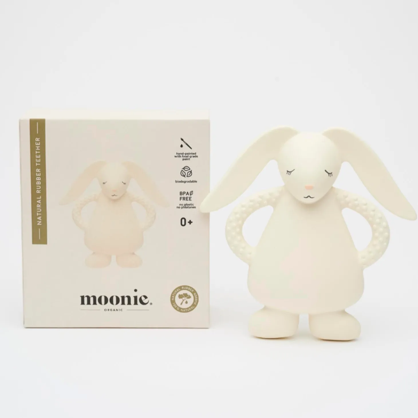 Moonie Jouet de dentition ourson en caoutchouc naturel Crème