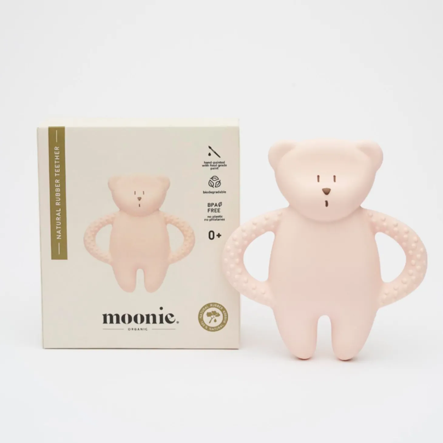Moonie Jouet de dentition ourson en caoutchouc naturel Rose