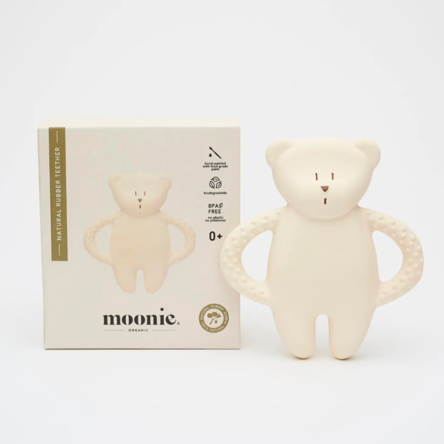 Moonie Jouet de dentition ourson en caoutchouc naturel Blanc Polaire