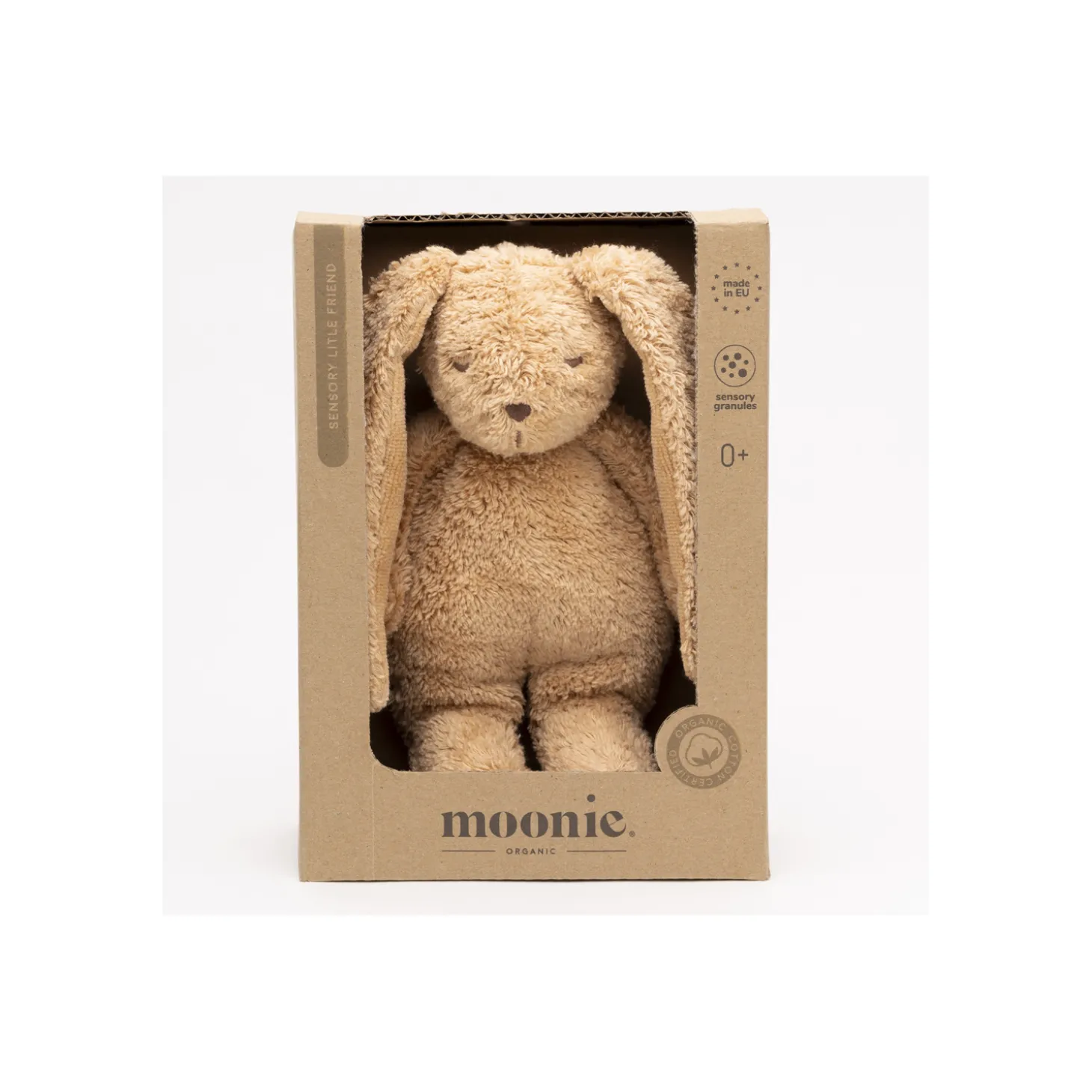 Moonie Peluche Petit Lapin sensoriel en coton bio Cappuccino