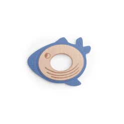 Moulin Roty                    Anneau de dentition bois et silicone baleine    Bleu