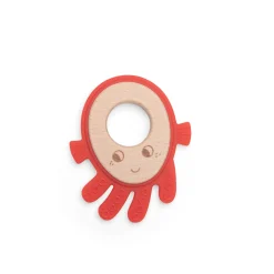 Moulin Roty                    Anneau de dentition bois et silicone poulpe    Rouge